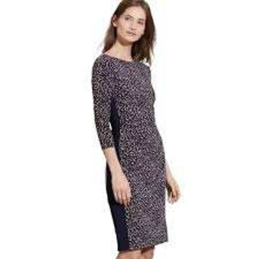 Lauren Ralph Lauren Dress Size‎ 8 Sheath Navy Beige Animal Print 3/4 Sleeve